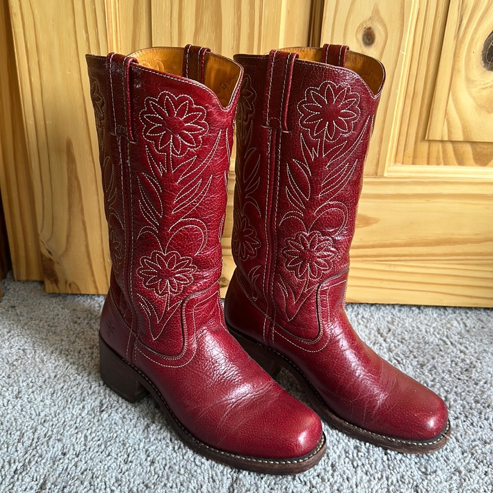 Frye red cowboy boots